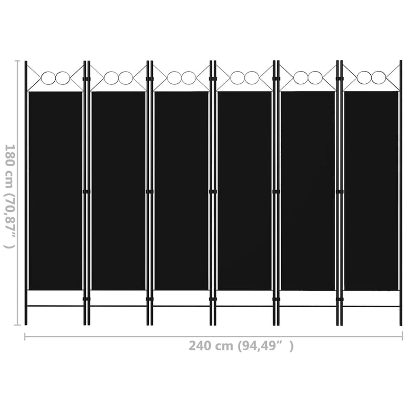 6-Panel Room Divider Black 240x180 cm