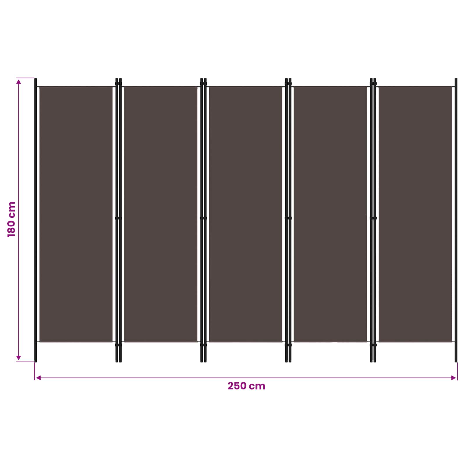 320724 vidaXL 5-Panel Room Divider Brown 250x180 cm 6