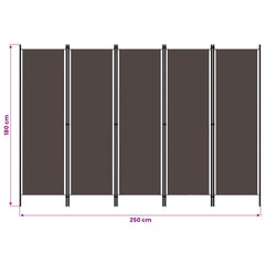 320724 vidaXL 5-Panel Room Divider Brown 250x180 cm 6