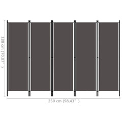 320725 vidaXL 5-Panel Room Divider Anthracite 250x180 cm 6