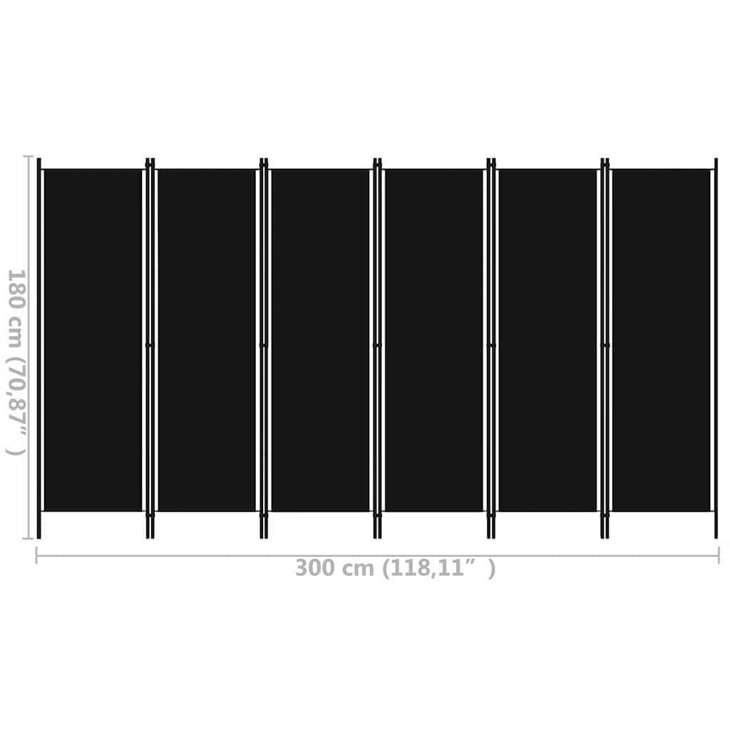 320730 vidaXL 6-Panel Room Divider Black 300x180 cm 6