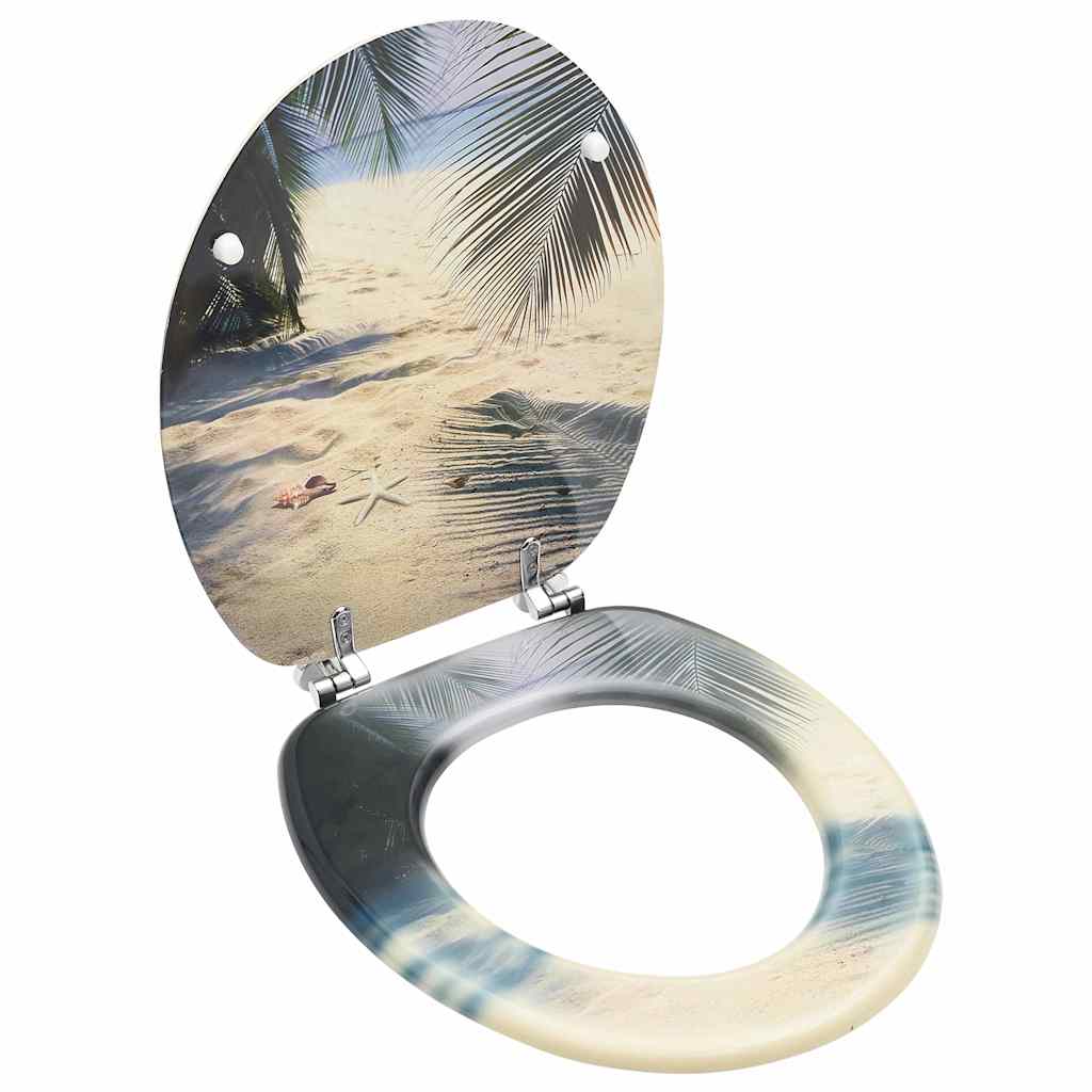 vidaXL WC Toilet Seat with Lid MDF Beach Design 1