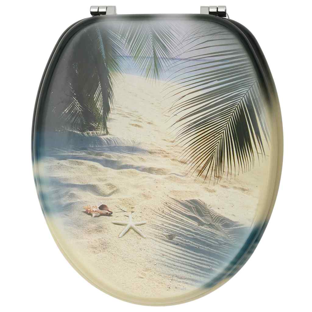 vidaXL WC Toilet Seat with Lid MDF Beach Design 5