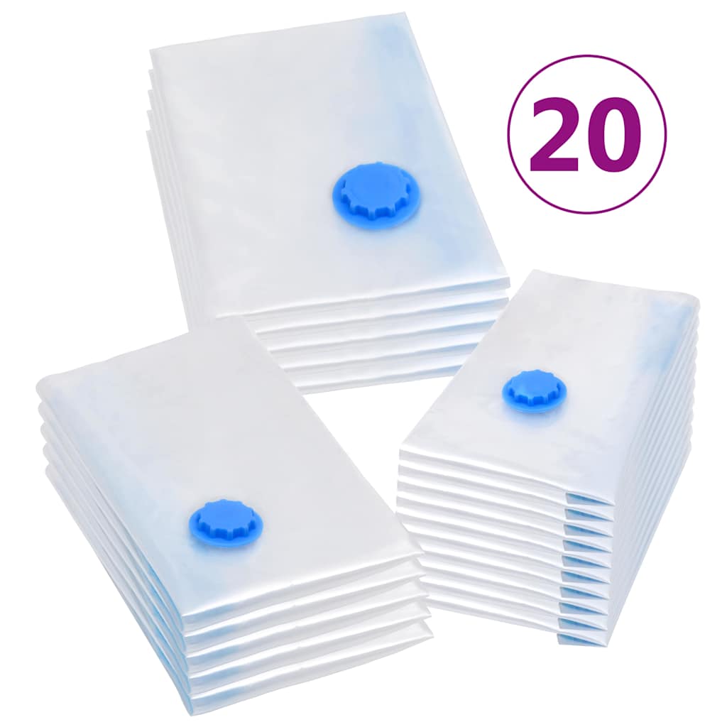 vidaXL Vacuum Travel Bag | Set of 20 | Transparent and Blue | Plastic 2