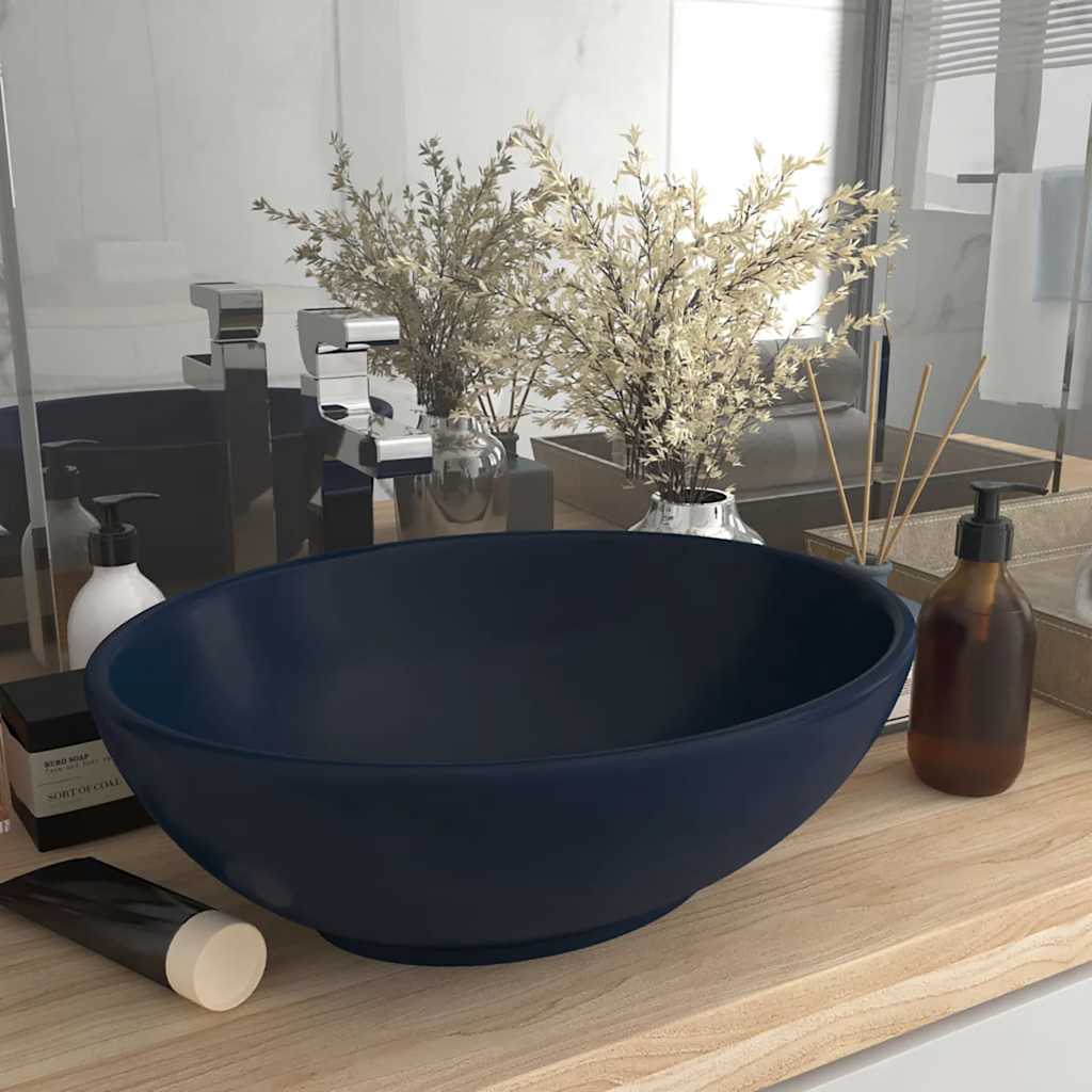vidaXL Luxury Basin Oval-shaped Matt Dark Blue 40x33 cm Ceramic 1