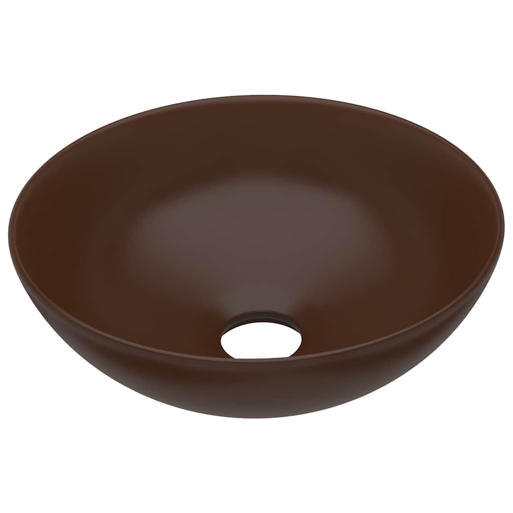 vidaXL Bathroom Sink Ceramic Dark Brown Round 2