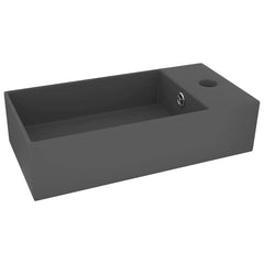 vidaXL Bathroom Sink with Overflow Ceramic Dark Grey 2