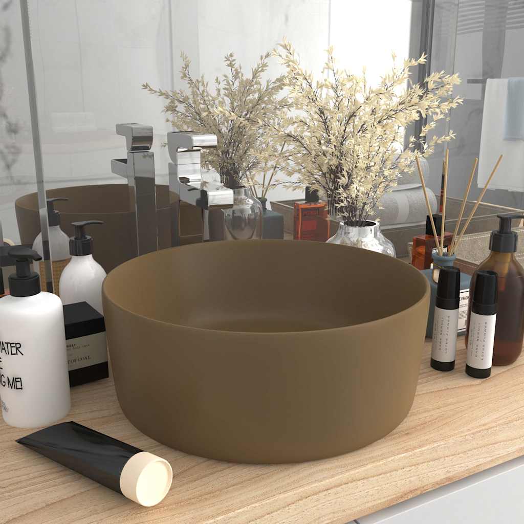 vidaXL Luxury Wash Basin Round Matt Cream 40x15 cm Ceramic 1