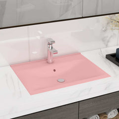 Luxury Ceramic Basin Rectangular Sink with Faucet Hole 60 x 46 cm Matte pink