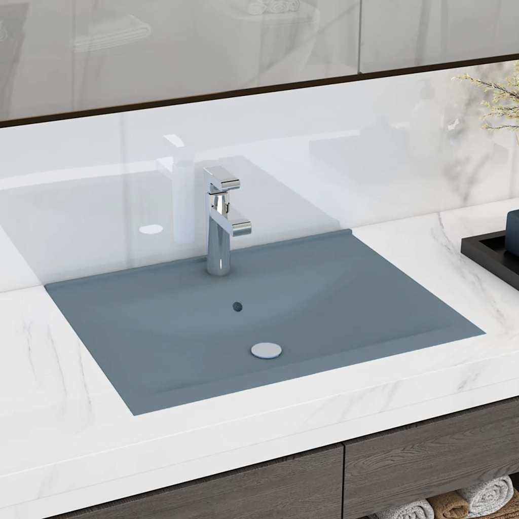 Luxury Ceramic Basin Rectangular Sink with Faucet Hole 60 x 46 cm Matte light blue