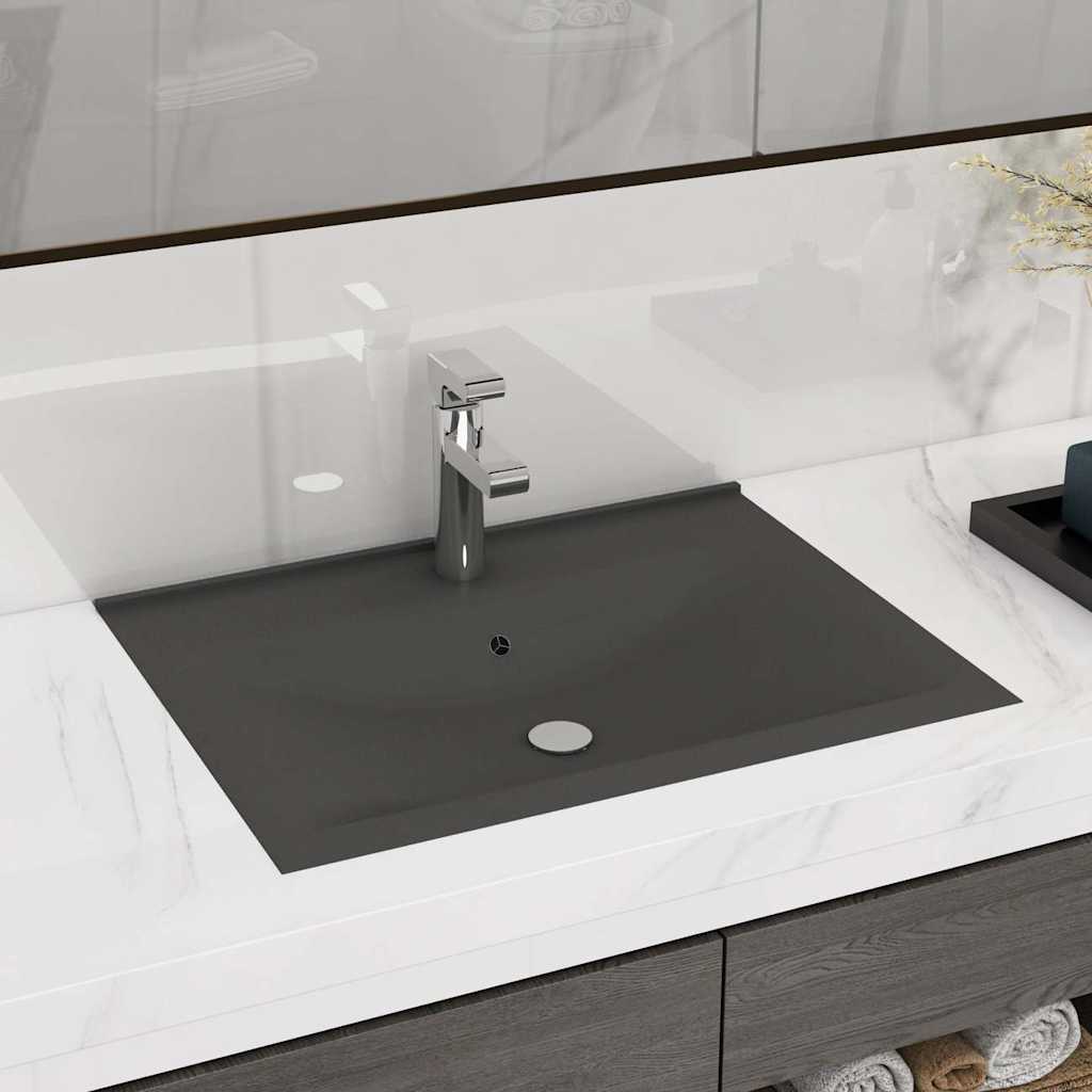Luxury Ceramic Basin Rectangular Sink with Faucet Hole 60 x 46 cm Matte dark grey