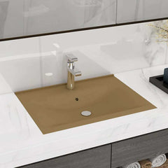 Luxury Ceramic Basin Rectangular Sink with Faucet Hole 60 x 46 cm Matte cream