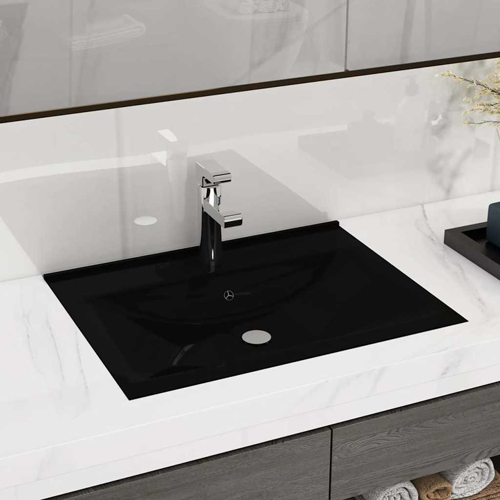 Luxury Ceramic Basin Rectangular Sink with Faucet Hole 60 x 46 cm Matte black