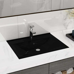 Luxury Ceramic Basin Rectangular Sink with Faucet Hole 60 x 46 cm Matte black