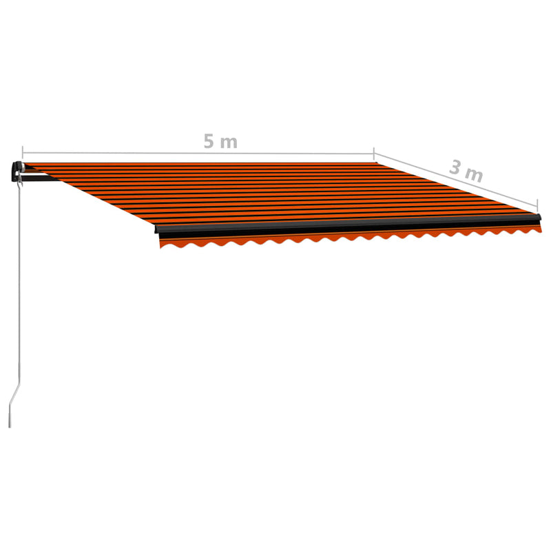 Manual Retractable Awning with LED 500x300 cm Orange and Brown