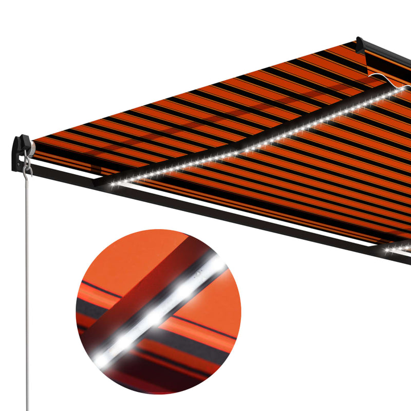 Manual Retractable Awning with LED 500x300 cm Orange and Brown