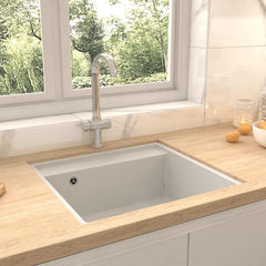147064 vidaXL Kitchen Sink with Overflow Hole White Granite 1