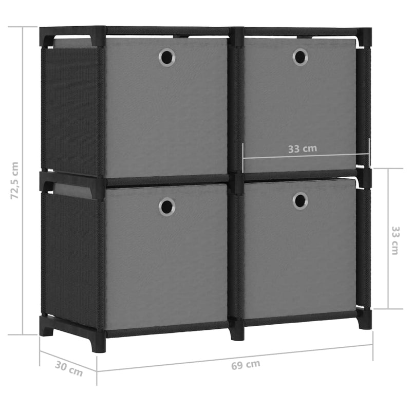 4-Cube Display Shelf with Boxes Black 69x30x72.5 cm Fabric