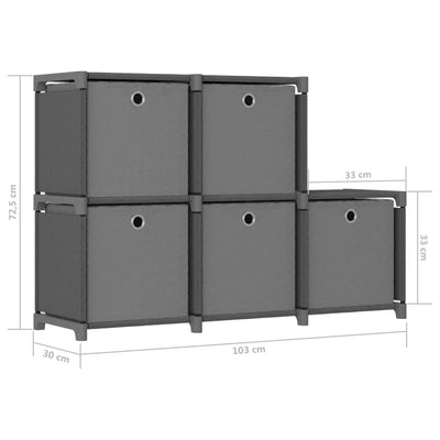 5-Cube Display Shelf with Boxes Grey 103x30x72.5 cm Fabric