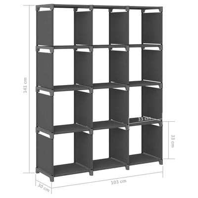 Estantería expositora de 12 cubos de tela gris 103x30x141 cm