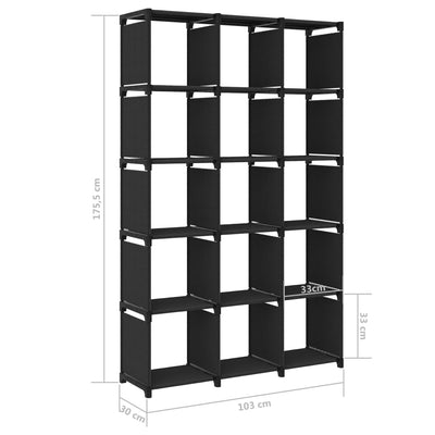 Estantería expositora de 15 cubos de tela negra 103x30x175,5 cm