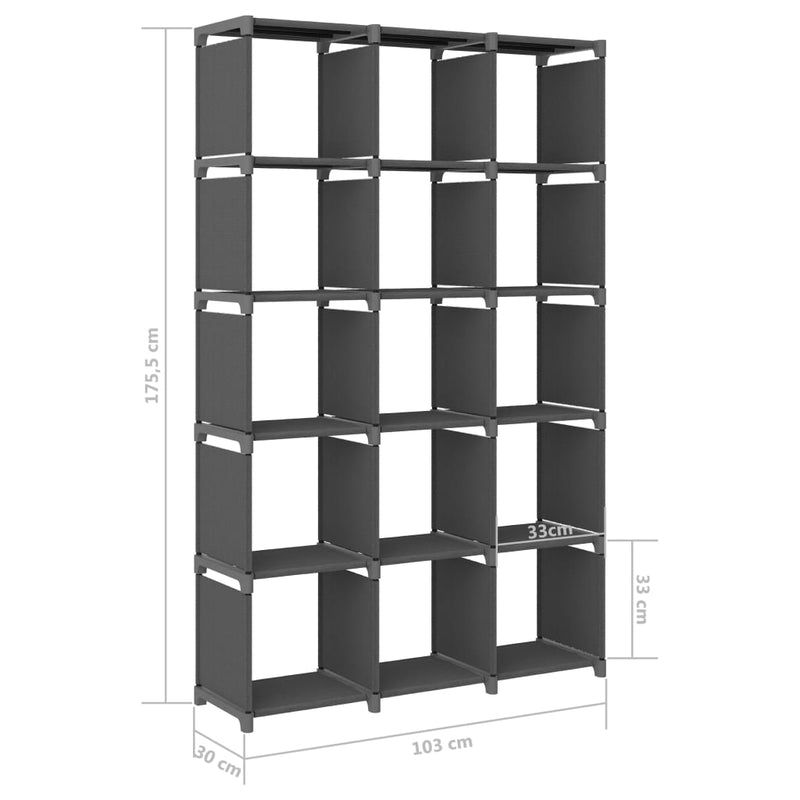 Estantería expositora de 15 cubos de tela gris 103x30x175,5 cm