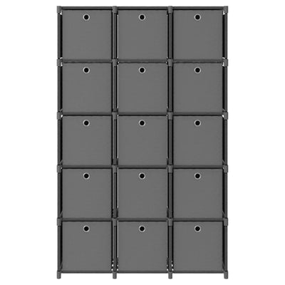 15-Cube Display Shelf with Boxes Grey 103x30x175.5 cm Fabric