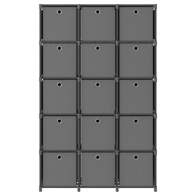 15-Cube Display Shelf with Boxes Grey 103x30x175.5 cm Fabric