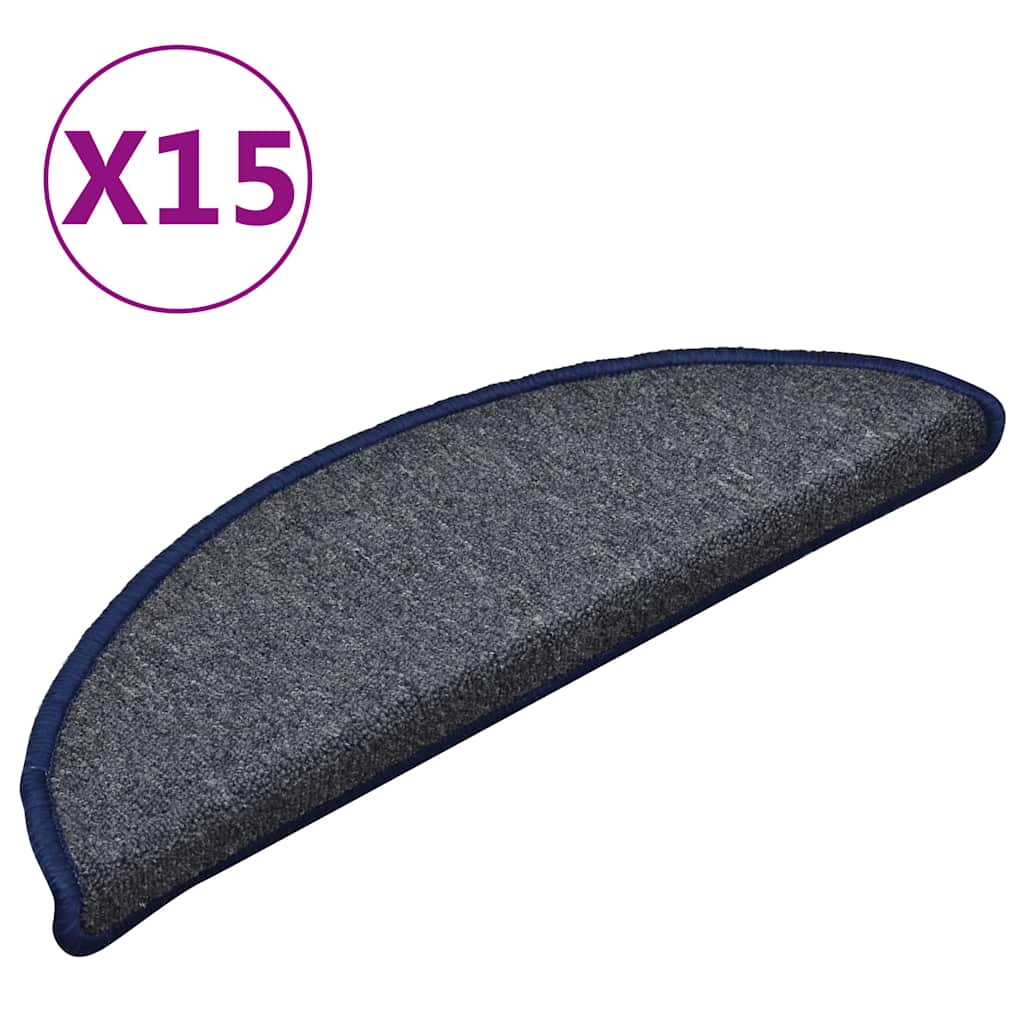 vidaXL Stair mats 15 pcs 56 x 17 x 3 cm Non-Slip Dark Grey and Blue 2