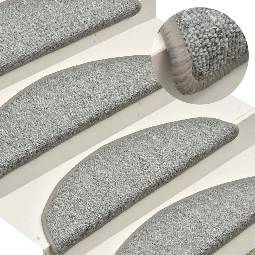 Stair Mats Half Round 15 in White and Grey