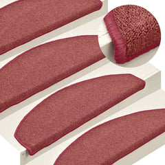 vidaXL Stair mats 15 pcs 65 x 24 x 4 cm Non-Slip Bordeaux Red 1