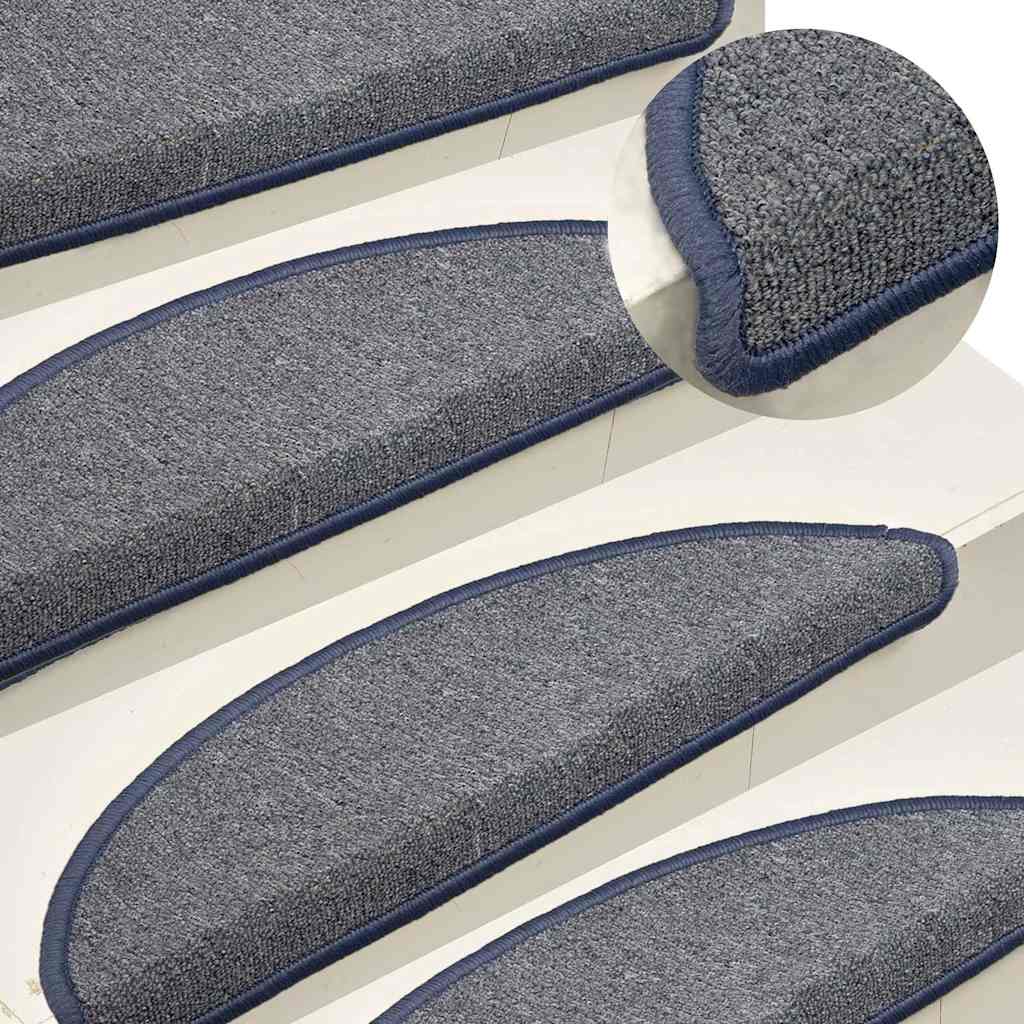 Stair Mats Half Round 15 in Light Grey and Blue