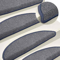 Stair Mats Half Round 15 in Light Grey and Blue