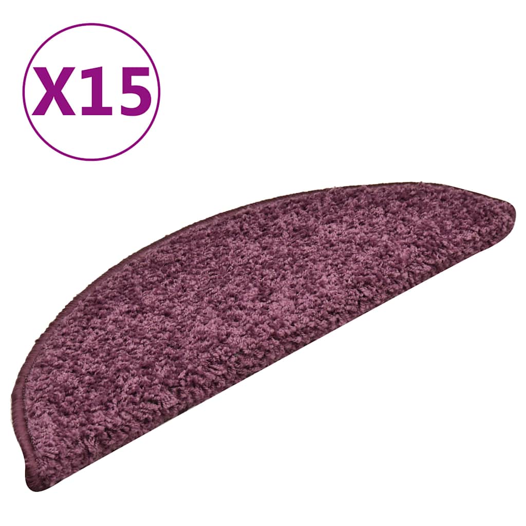 vidaXL Stair Mats 15 pcs 56x17x3 cm Dark Purple Half Round 1