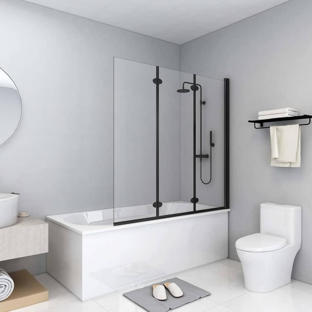 Bath Shower Screen Black 130 x 138 cm Tempered Glass Transparent