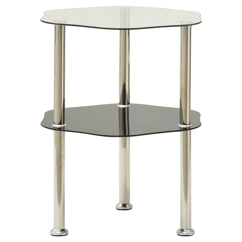 2-Tier Side Table Transparent & Black 38x38x50cm Tempered Glass