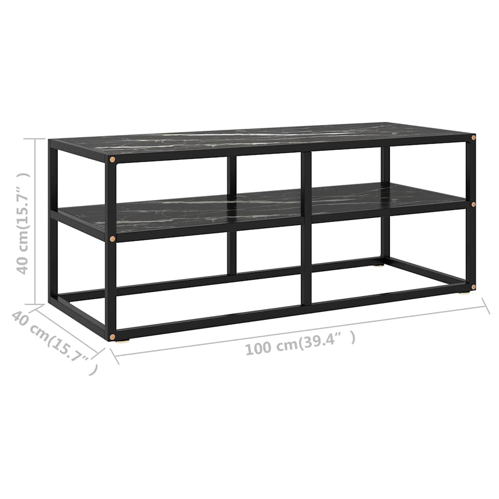 TV Cabinet with Glass 100x40x40 cm Marble black