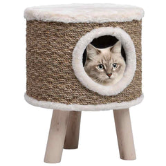 vidaXL Cat House with Wooden Legs 41 cm Seagrass 1