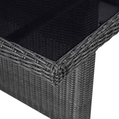 Garden Dining Table Brown 200x100x74 cm Glass and Poly Rattan Black