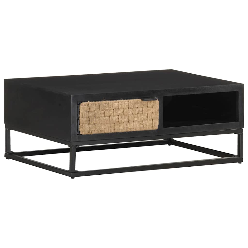 vidaXL Coffee Table | Black and Natural | Solid Mango Wood, Iron, Jute 1