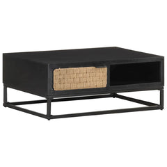 vidaXL Coffee Table | Black and Natural | Solid Mango Wood, Iron, Jute 1