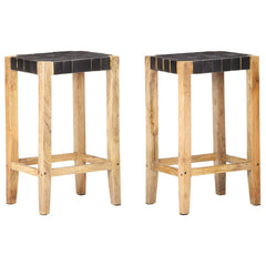 vidaXL Bar Stools 2 pcs Black Real Leather 75 cm 1