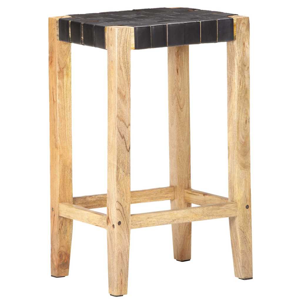 vidaXL Bar Stools 2 pcs Black Real Leather 75 cm 2
