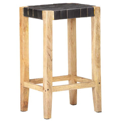 vidaXL Bar Stools 2 pcs Black Real Leather 75 cm 2