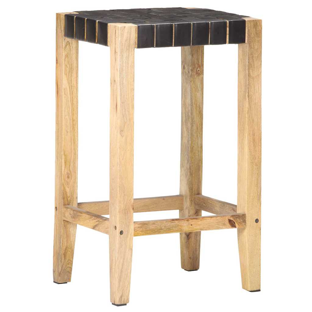 vidaXL Bar Stools 2 pcs Black Real Leather 75 cm 3