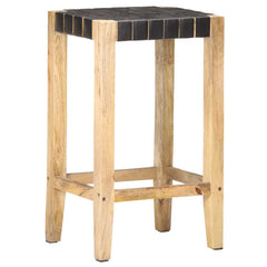 vidaXL Bar Stools 2 pcs Black Real Leather 75 cm 3