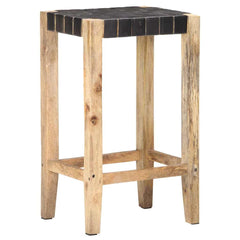 vidaXL Bar Stools 2 pcs Black Real Leather 75 cm 4