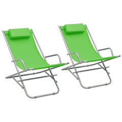 Reclining Deck Chairs 2 pcs Steel Green