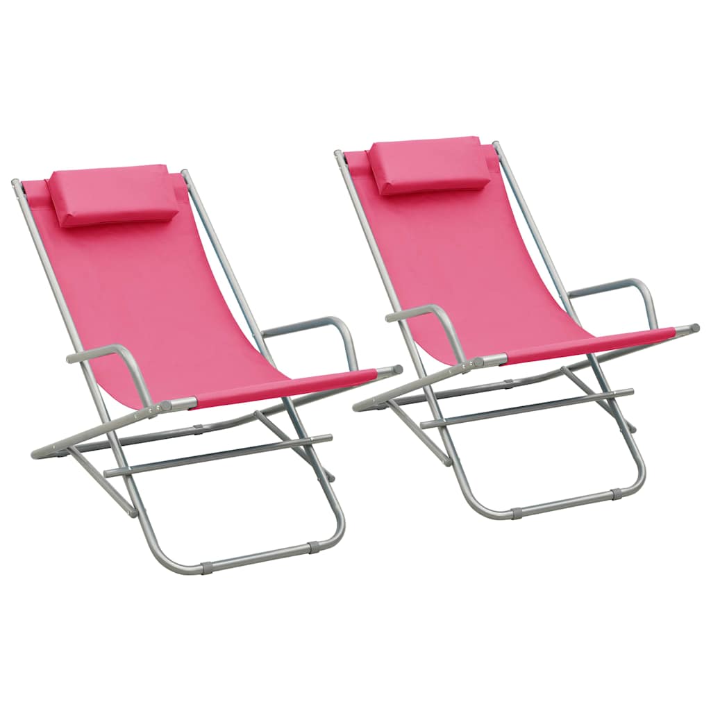 Reclining Deck Chairs 2 pcs Steel Pink