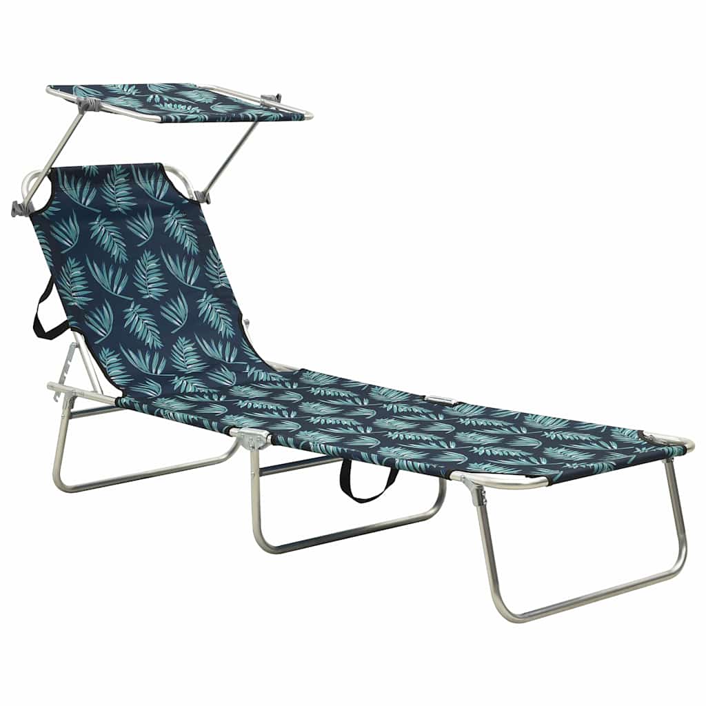 vidaXL Folding Sun Lounger with Canopy Leaf Print Aluminium 1